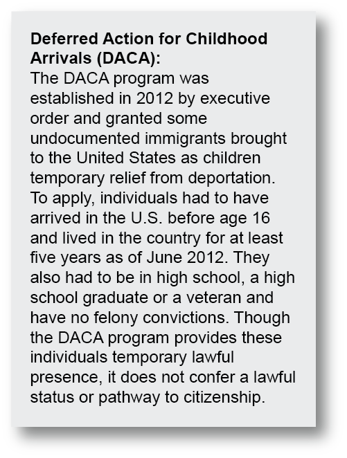 Gray text box with background on Deferred Action for Childhood Arrivals (DACA) program.